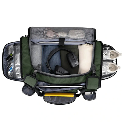 WITZMAN 54L army green travel duffel bag for men with shoe compartment and wet-dry pocket