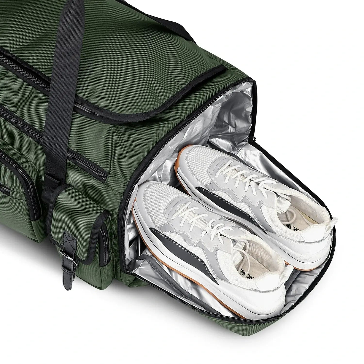 WITZMAN 54L army green travel duffel bag for men with shoe compartment and wet-dry pocket