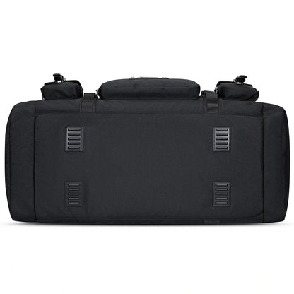 WITZMAN 54L black travel duffel bag for men with shoe compartment and wet-dry pocket bottom