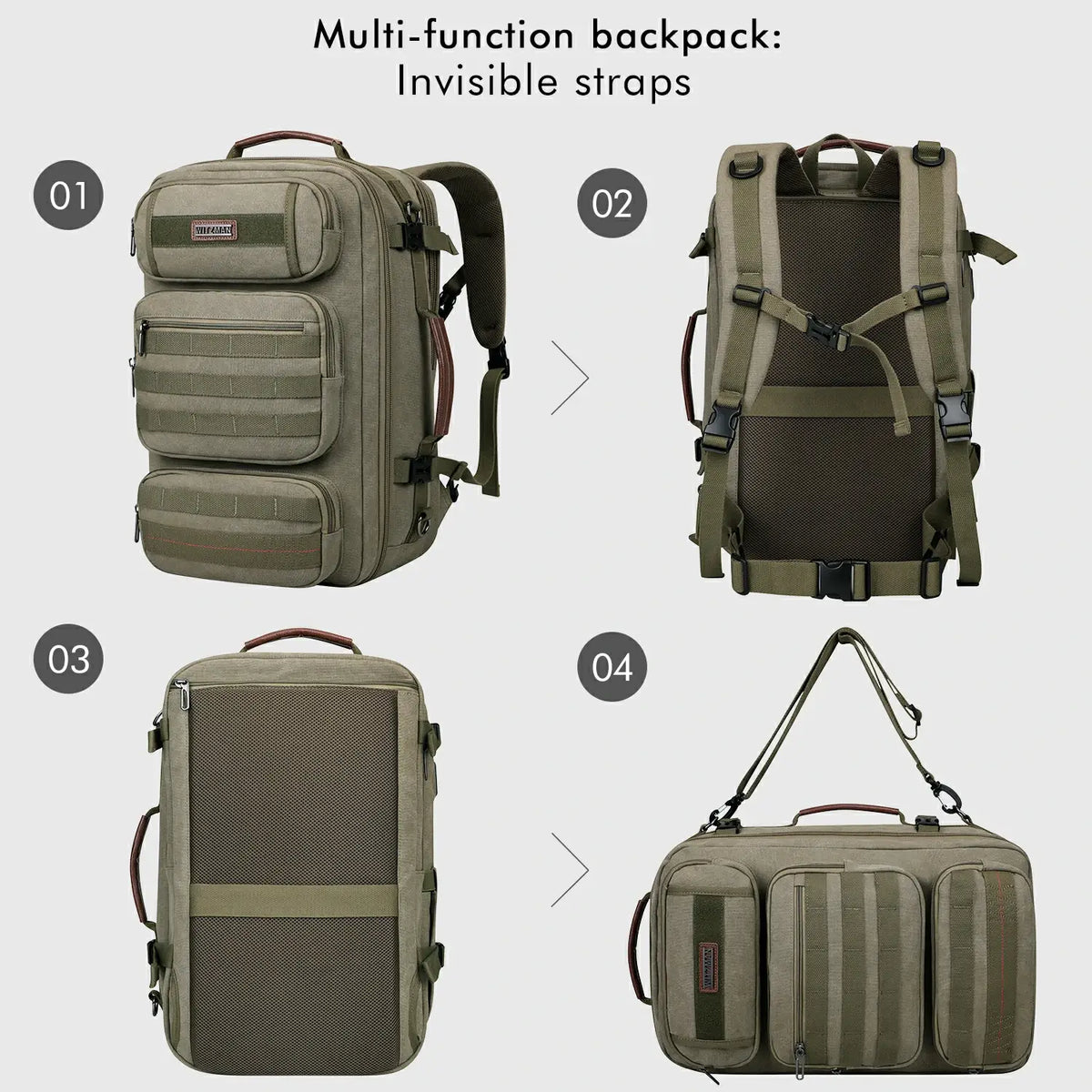 WITZMAN A8023 40L canvas travel backpack product view 33