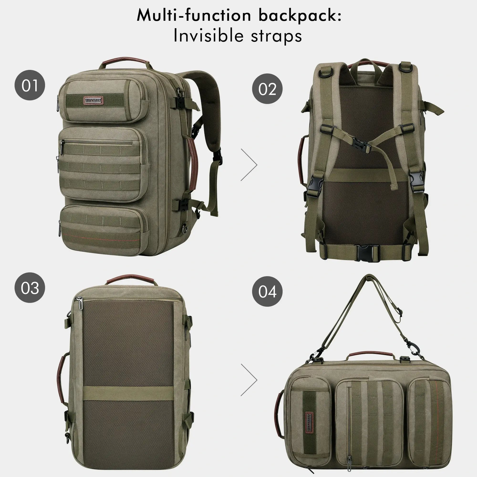 40L Convertible Carry-On Travel Backpack – Recycled Canvas A8023