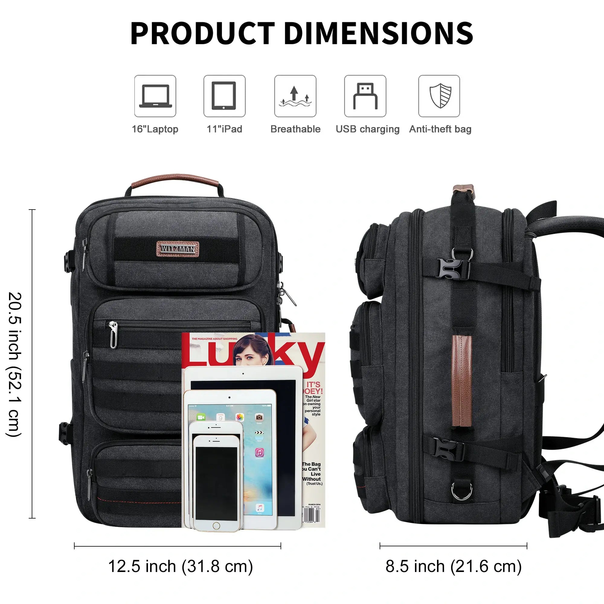 40L Convertible Carry-On Travel Backpack – Recycled Canvas A8023