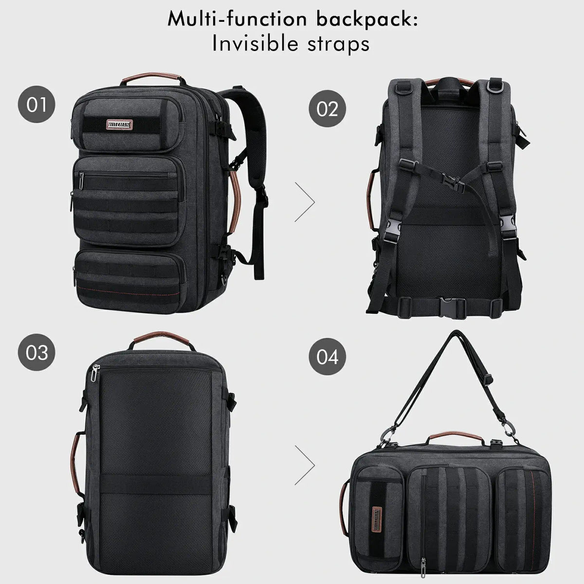 WITZMAN A8023 40L canvas travel backpack product view 22