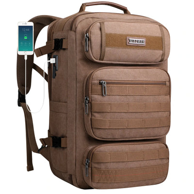 WITZMAN recycled canvas travel backpack with external USB charging port