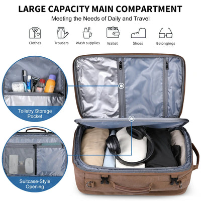 40L carry-on backpack for men with multiple front organizer pockets