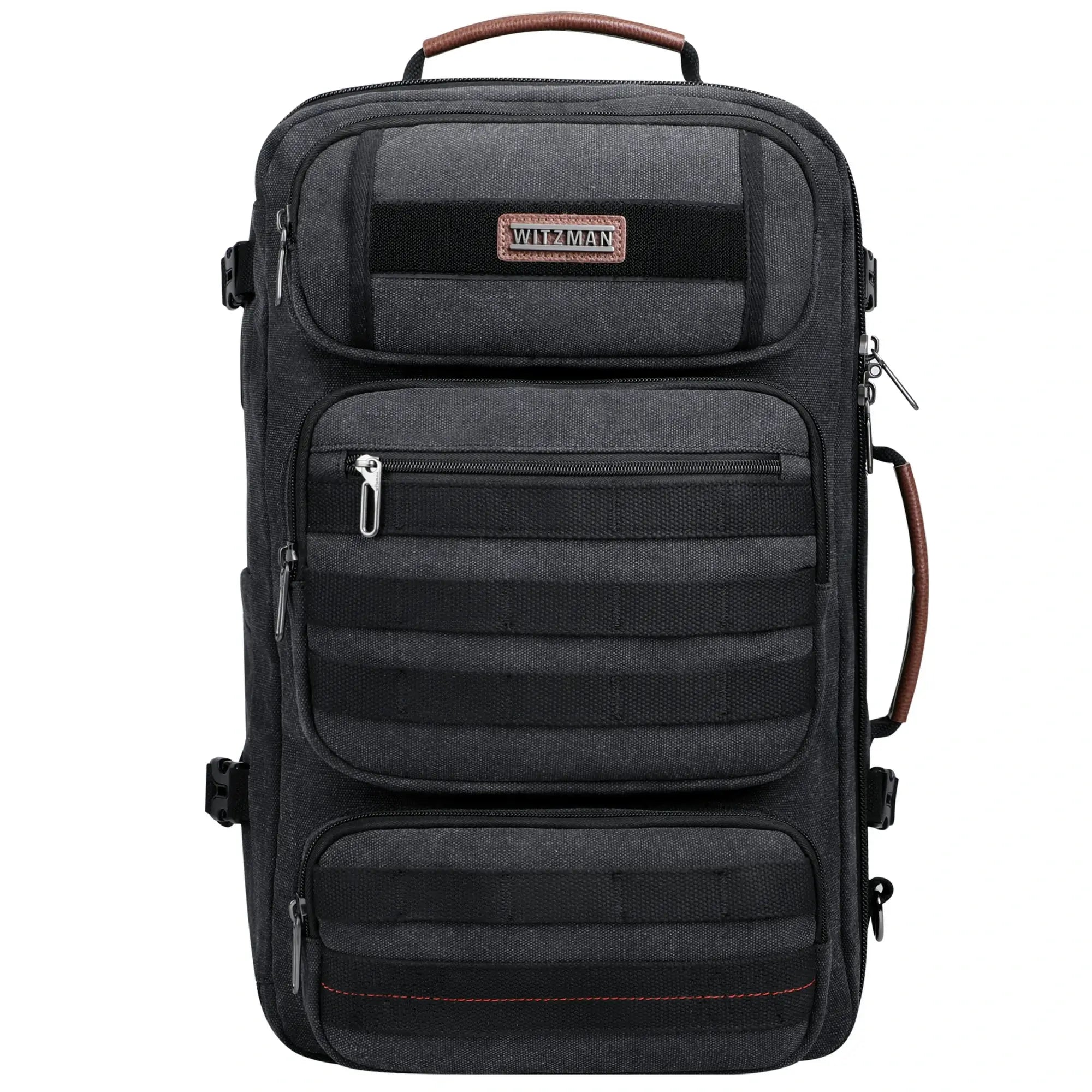 40L carry-on backpack for men with multiple front organizer pockets - black