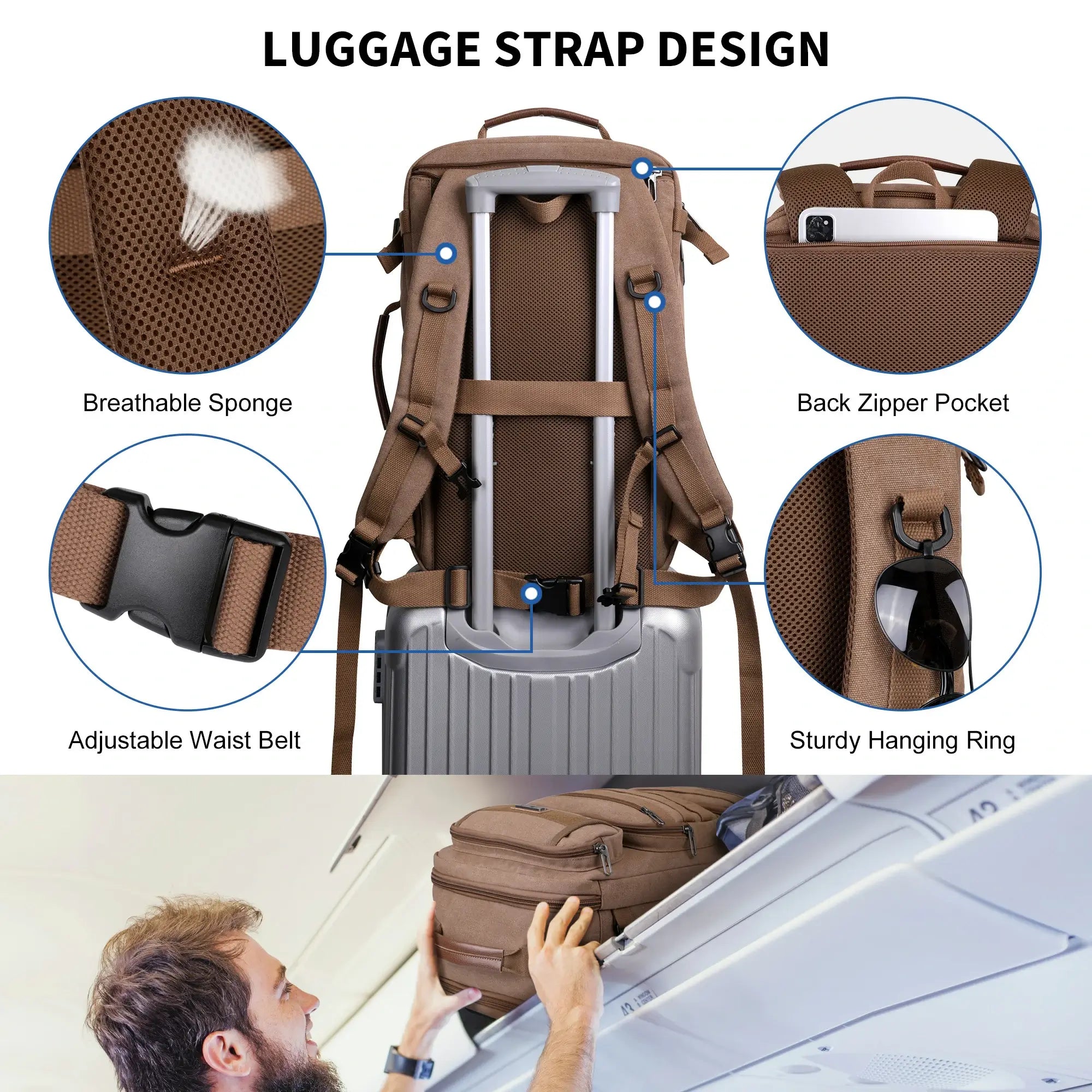 40L Convertible Carry-On Travel Backpack – Recycled Canvas A8023
