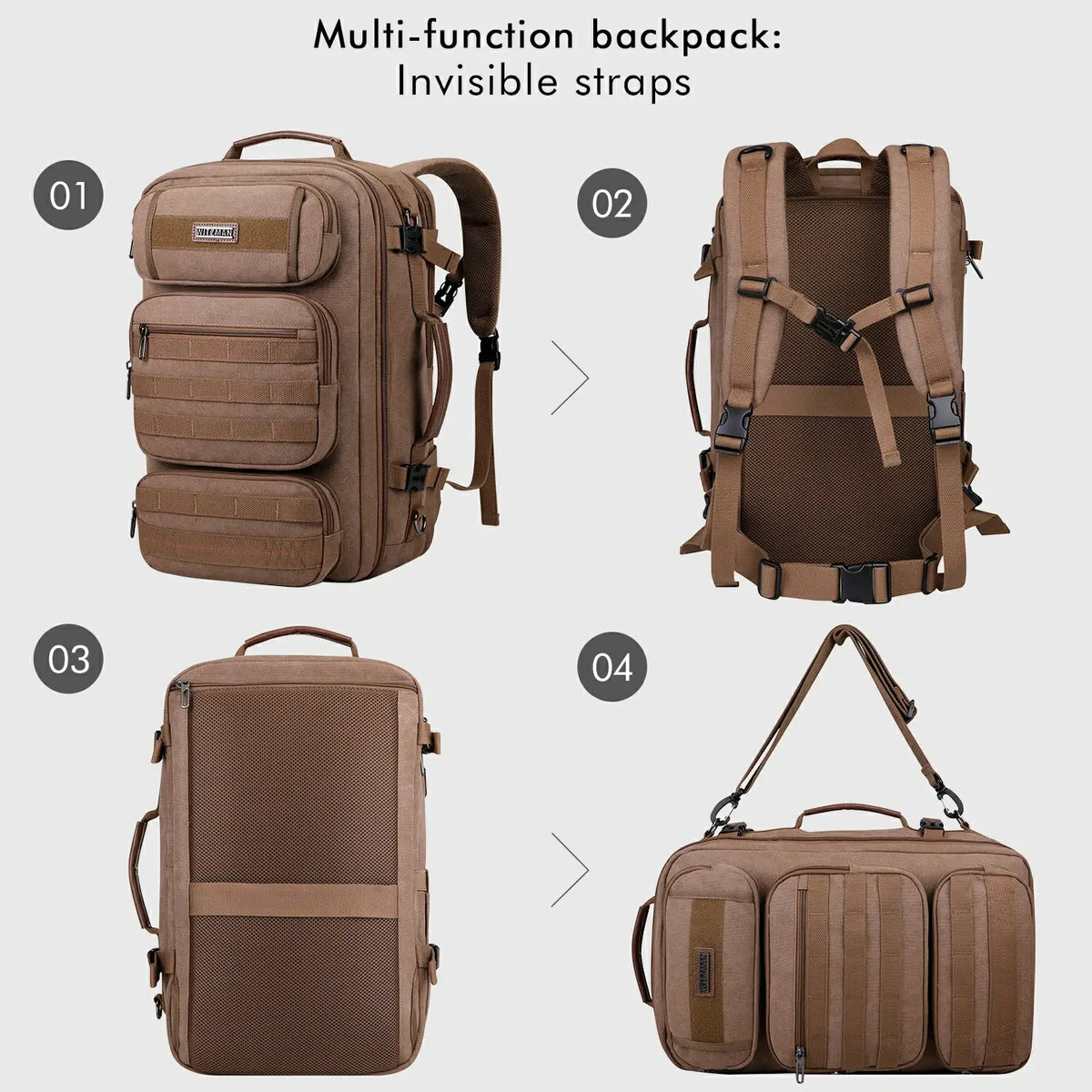 WITZMAN A8023 40L canvas travel backpack product view 11