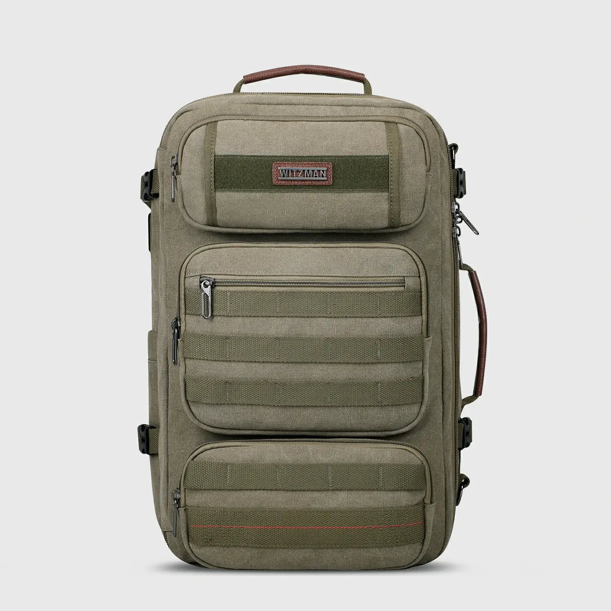 Army Green WITZMAN A8023 40L canvas travel backpack product view