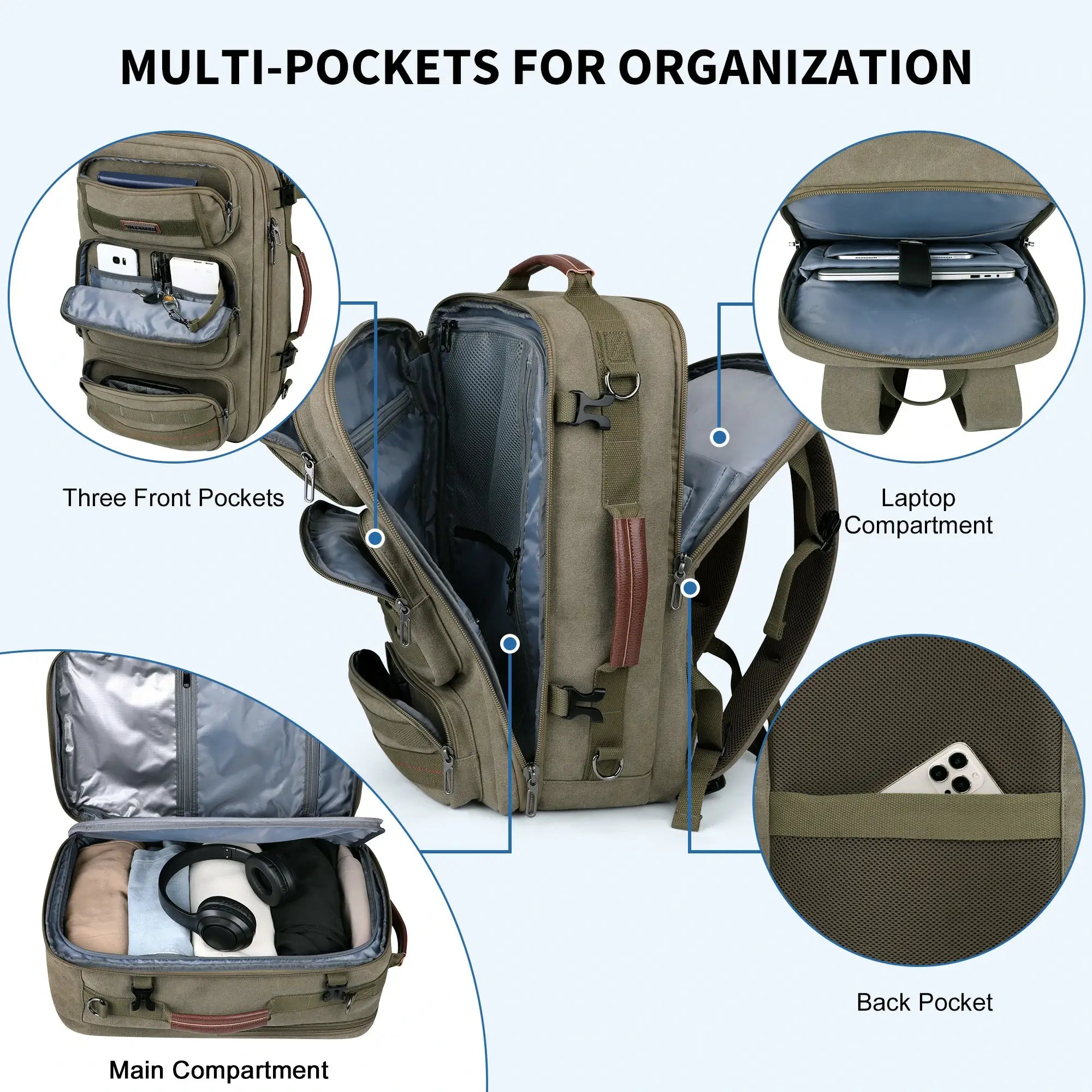 40L Convertible Carry-On Travel Backpack – Recycled Canvas A8023