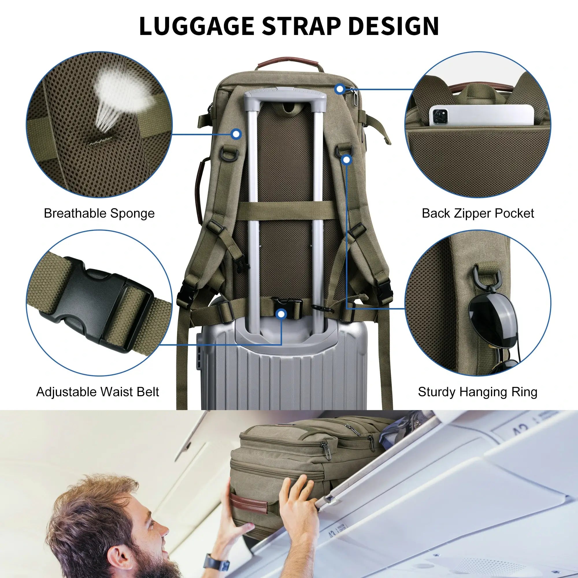 40L Convertible Carry-On Travel Backpack – Recycled Canvas A8023