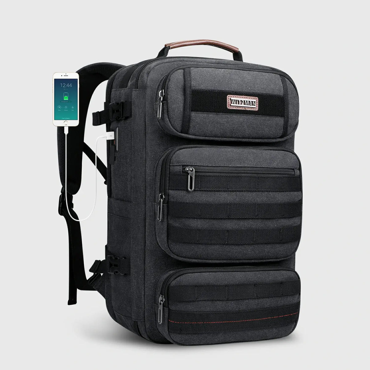 WITZMAN recycled canvas travel backpack with external USB charging port