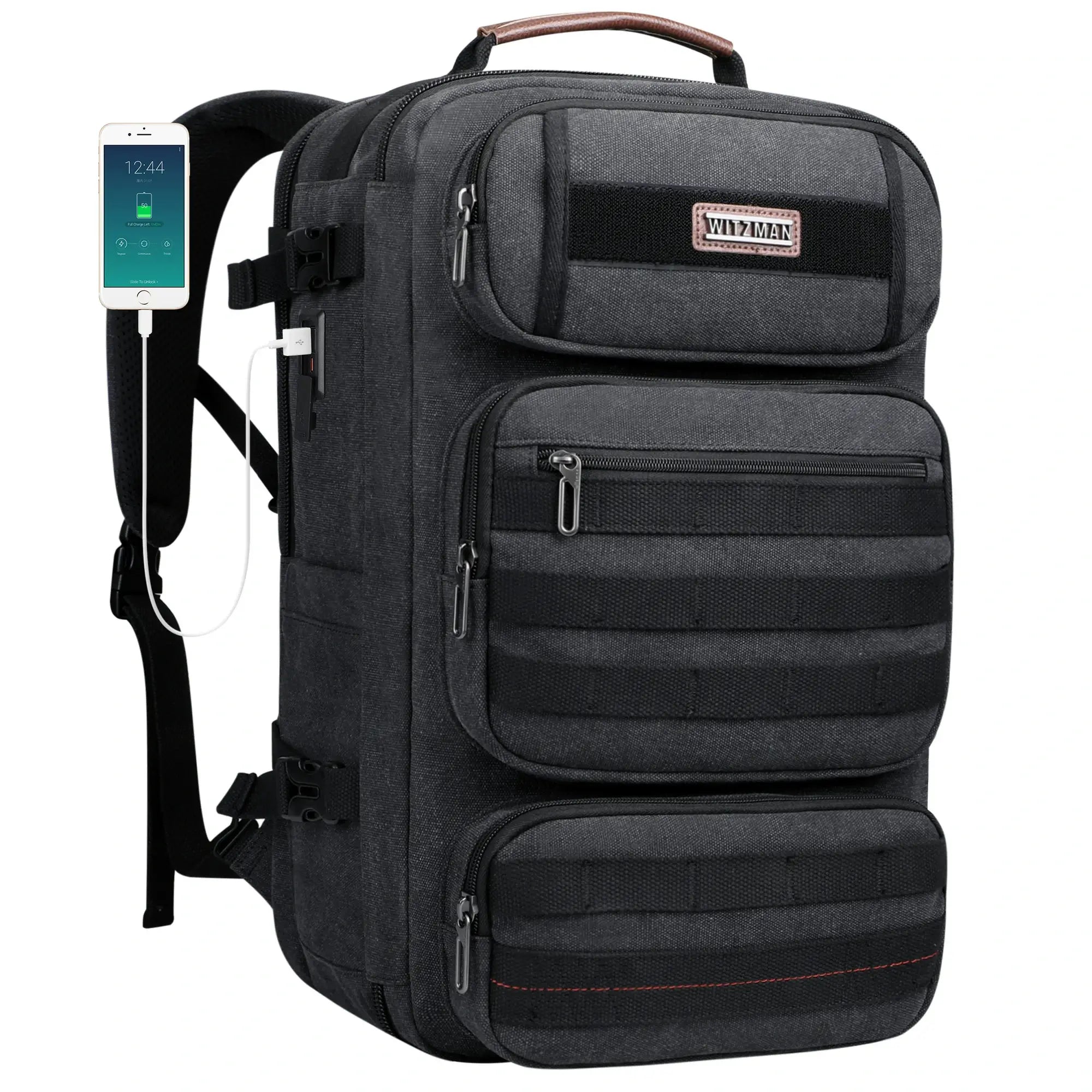 WITZMAN recycled canvas travel backpack with external USB charging port