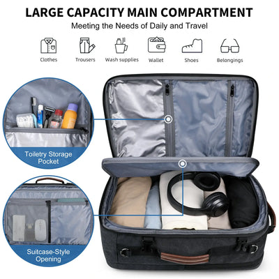 40L carry-on backpack for men with multiple front organizer pockets