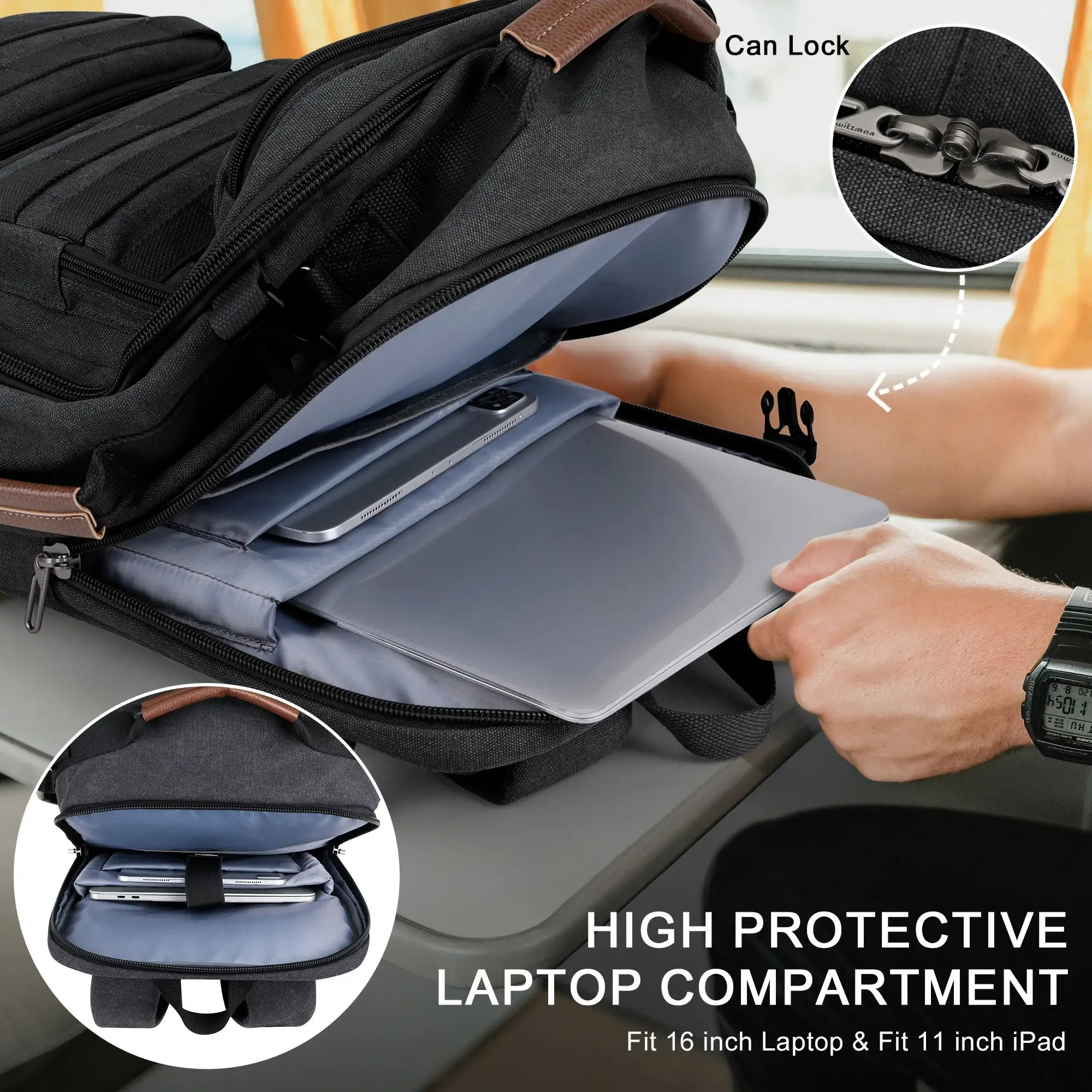 WITZMAN A8023 travel backpack with 16 inch laptop compartment