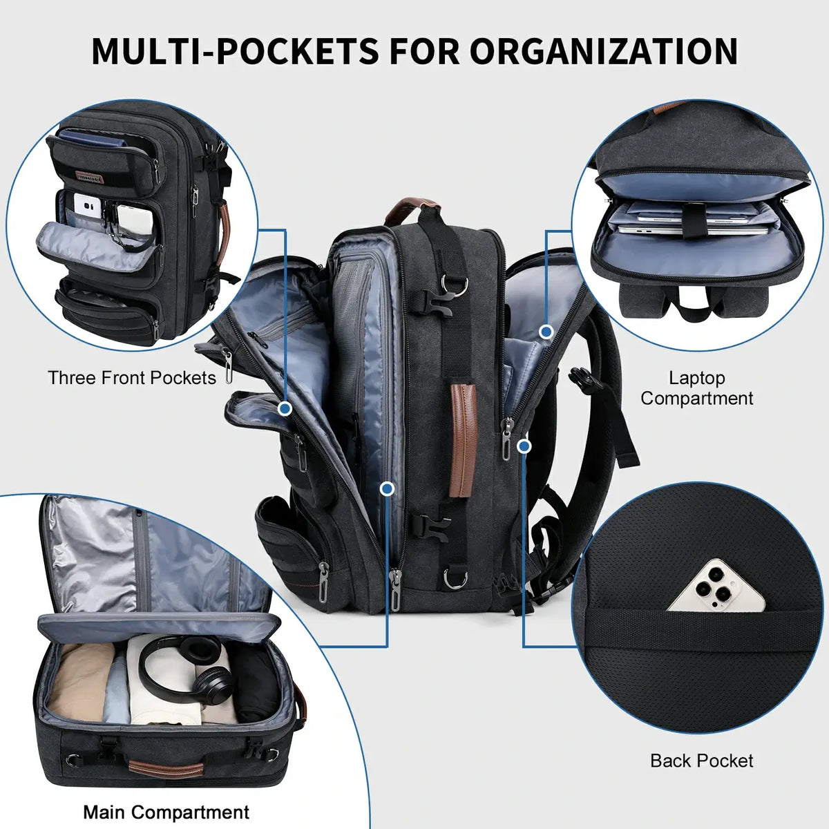 WITZMAN A8023 brown 40L convertible carry-on travel backpack