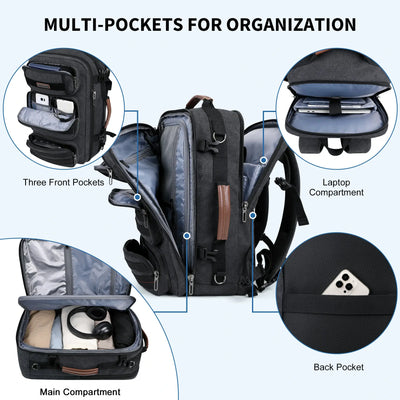 WITZMAN A8023 brown 40L convertible carry-on travel backpack