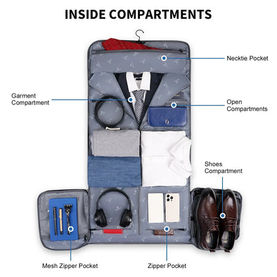 Men’s business travel garment duffle bag INSIDE COMPARTMENTS