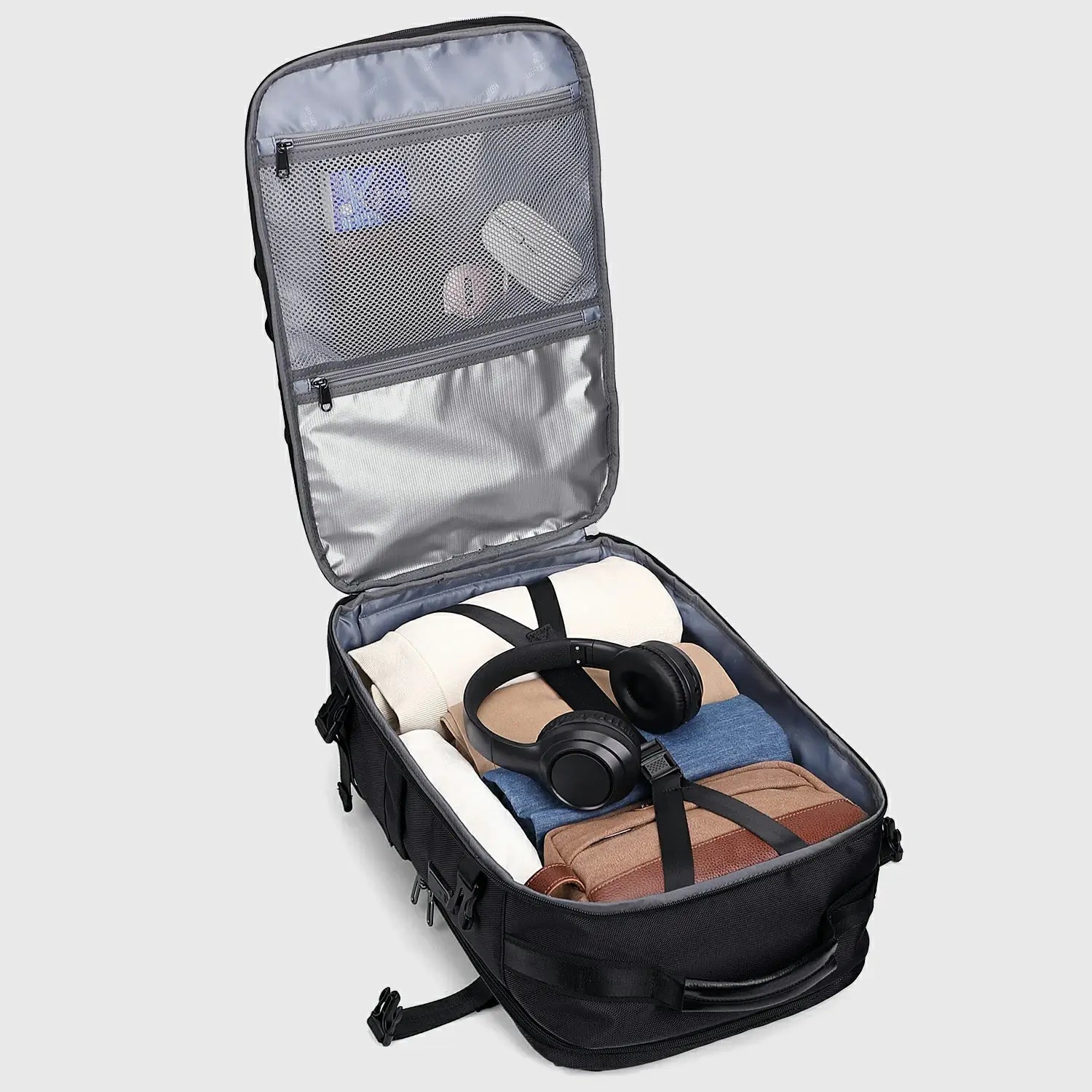 WITZMAN B746 38L Nylon Carry-On Travel Backpack for Men Black