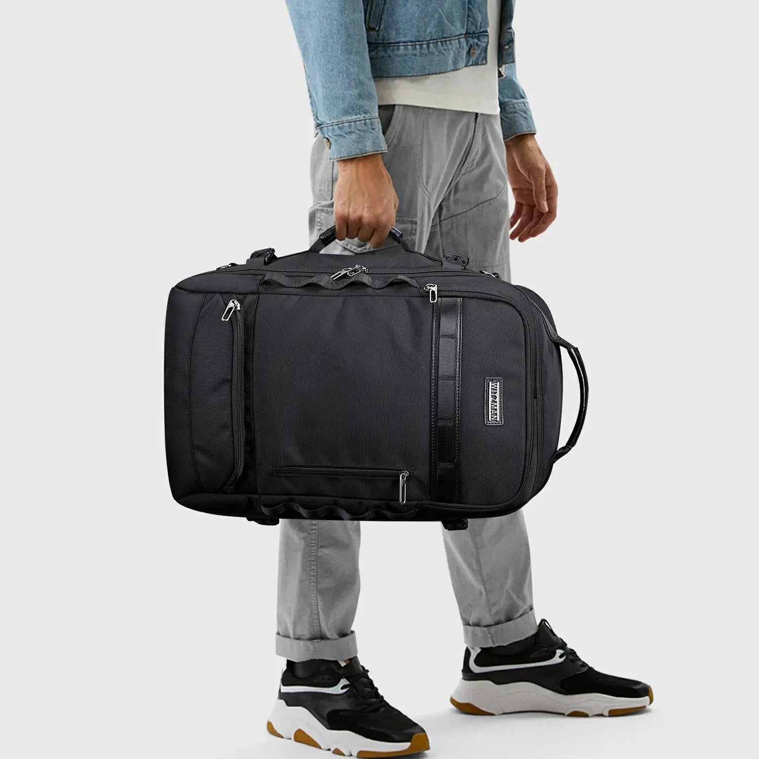 WITZMAN B746 38L Nylon Carry-On Travel Backpack for Men Black