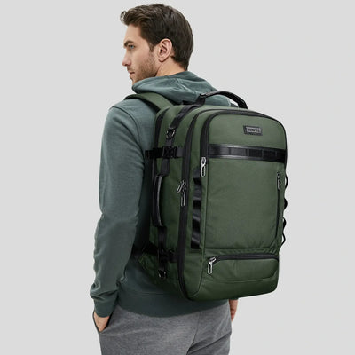 Recycled nylon travel backpack with durable structure and refined city aesthetics army green laptop backpack for men