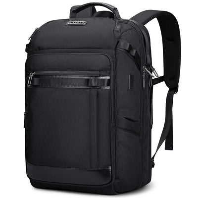 Carry on travel backpack for men with 36L capacity and USB charging port black business nylon backpack