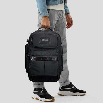 Men’s carry on backpack with multiple compartments and reinforced base tote 