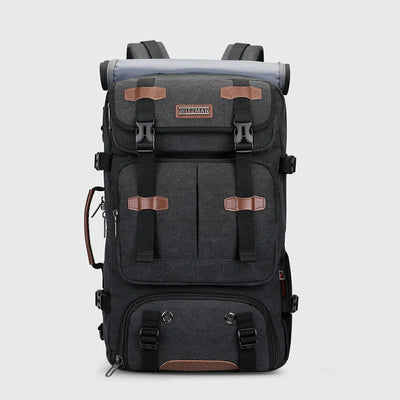 WITZMAN A8013 black canvas travel backpack for men with 45L carry-on capacity and multiple pockets