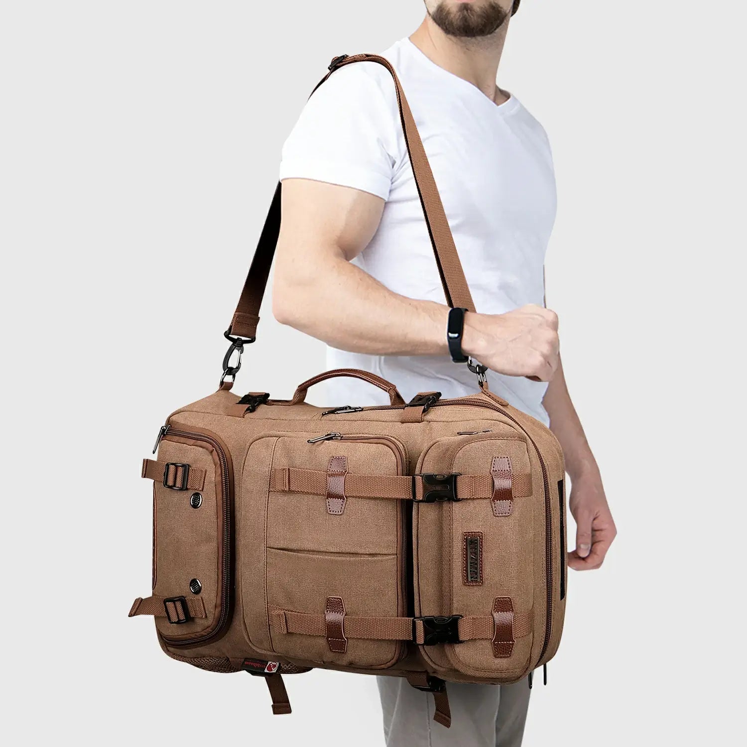 WITZMAN A8013 45L Canvas Carry-On Travel Backpack for Men Brown