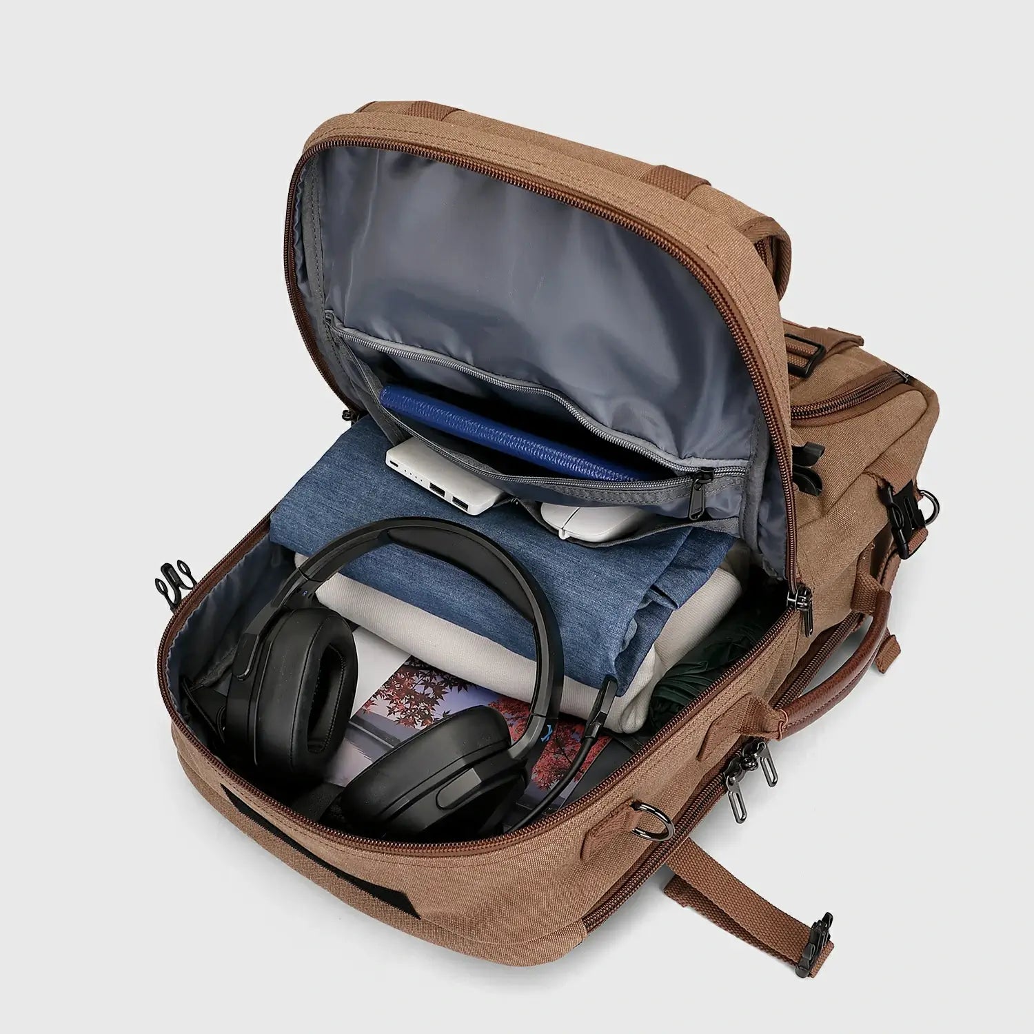 WITZMAN A8013 45L Canvas Carry-On Travel Backpack for Men Brown