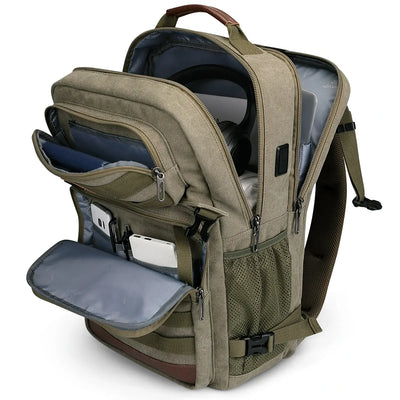 Men Canvas Carry-on Travel Backpack with Vintage Utility Design A8025