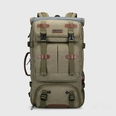 WITZMAN A8013 army green canvas travel backpack for men with 45L carry-on capacity