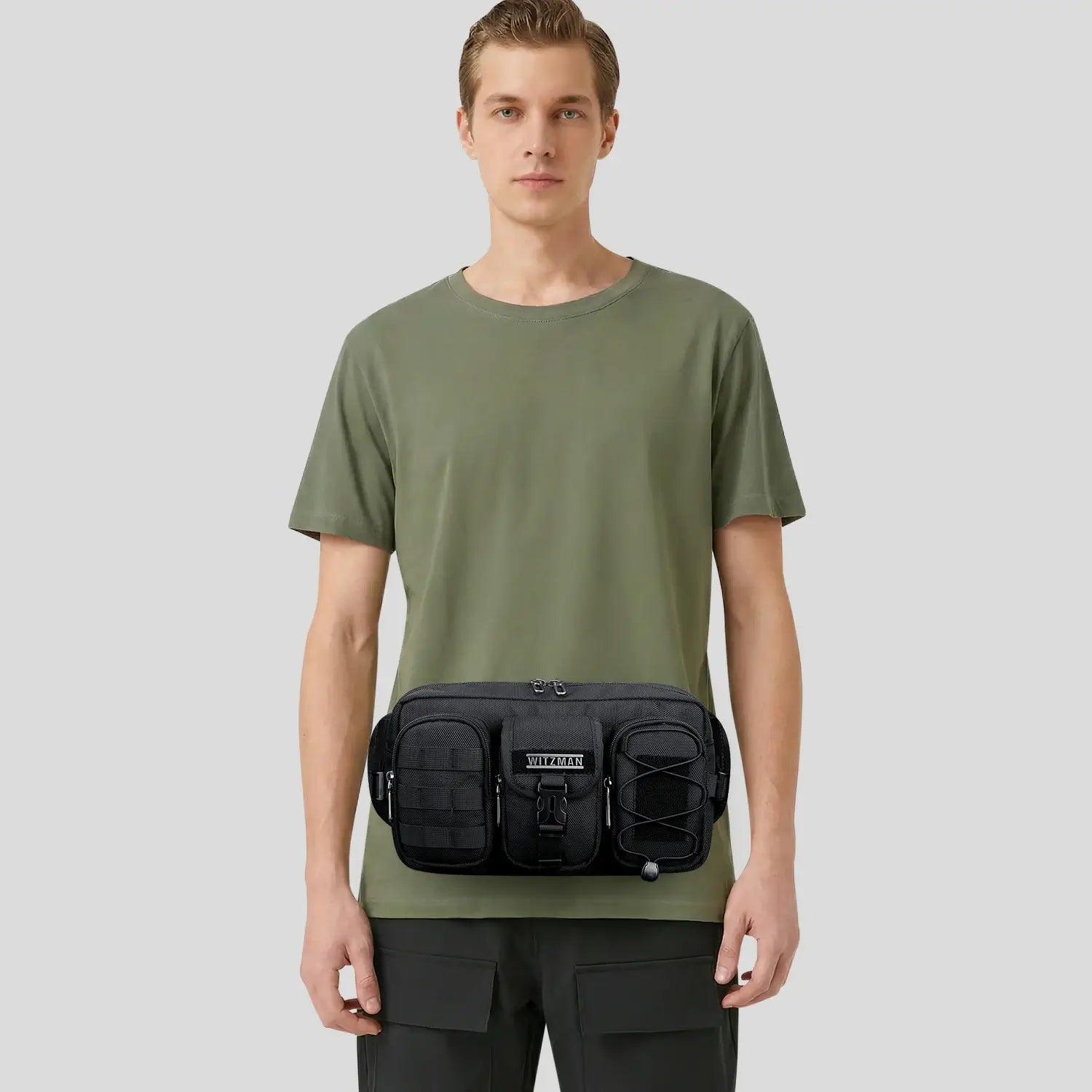 Casual men’s waist pack with multi-compartment design