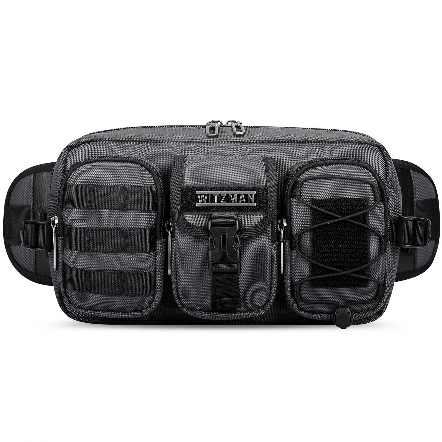 Men’s nylon fanny pack with multiple zip pockets sliver grey waist bag witzman