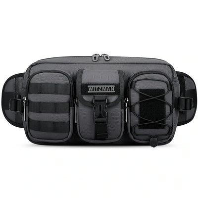 Men’s nylon fanny pack with multiple zip pockets sliver grey waist bag witzman