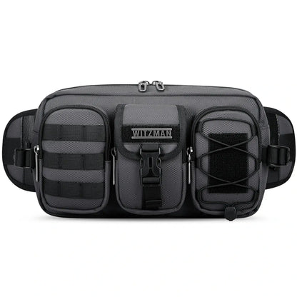 Men’s nylon fanny pack with multiple zip pockets sliver grey waist bag witzman