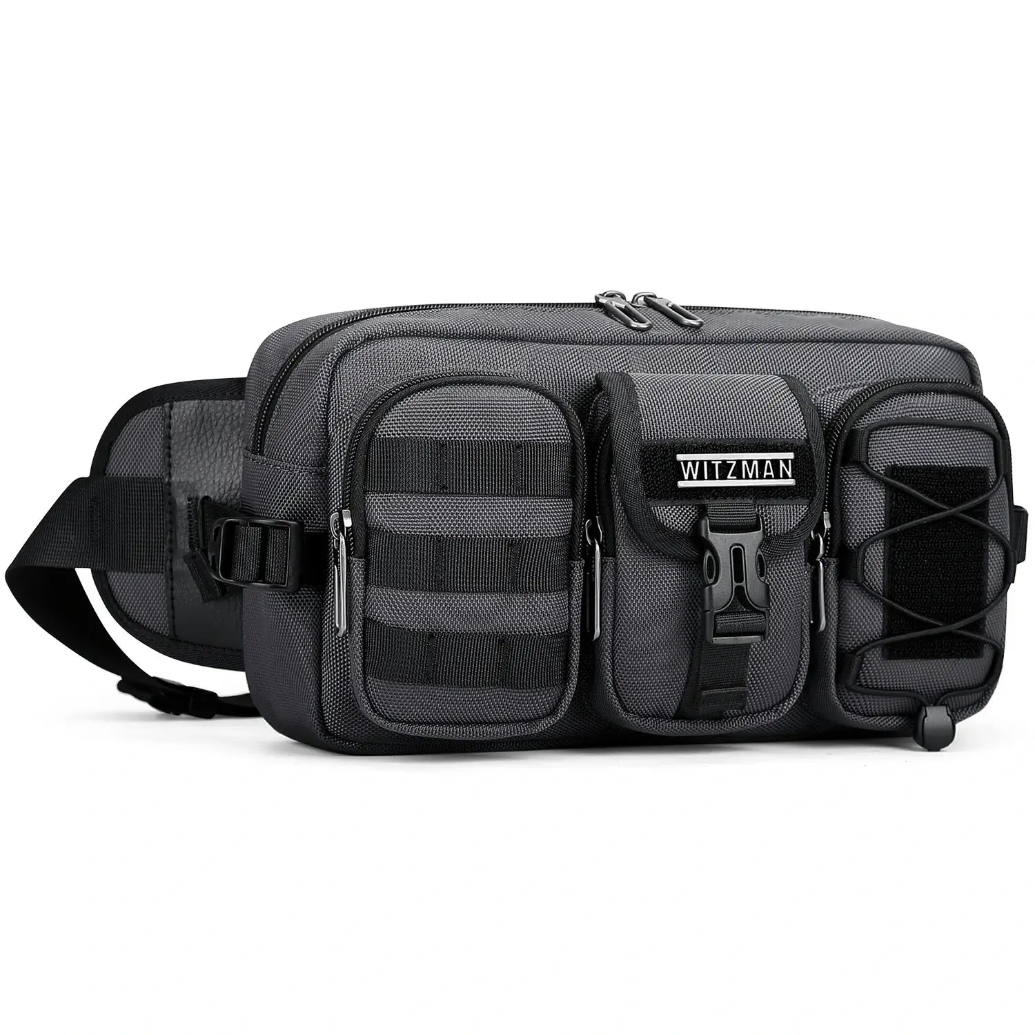 Casual men’s waist pack with multi-compartment design sliver gray bag witzman