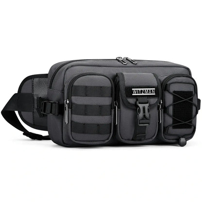 Casual men’s waist pack with multi-compartment design sliver gray bag witzman