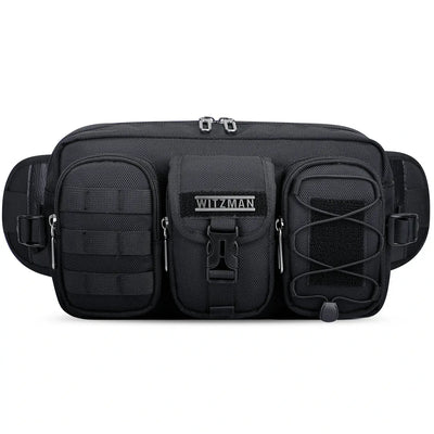 Men’s nylon fanny pack with multiple zip pockets black waist bag witzman