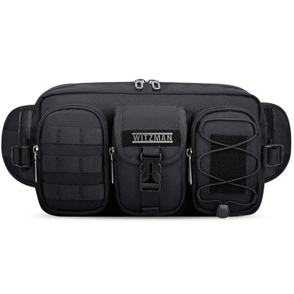 Men’s nylon fanny pack with multiple zip pockets black waist bag witzman