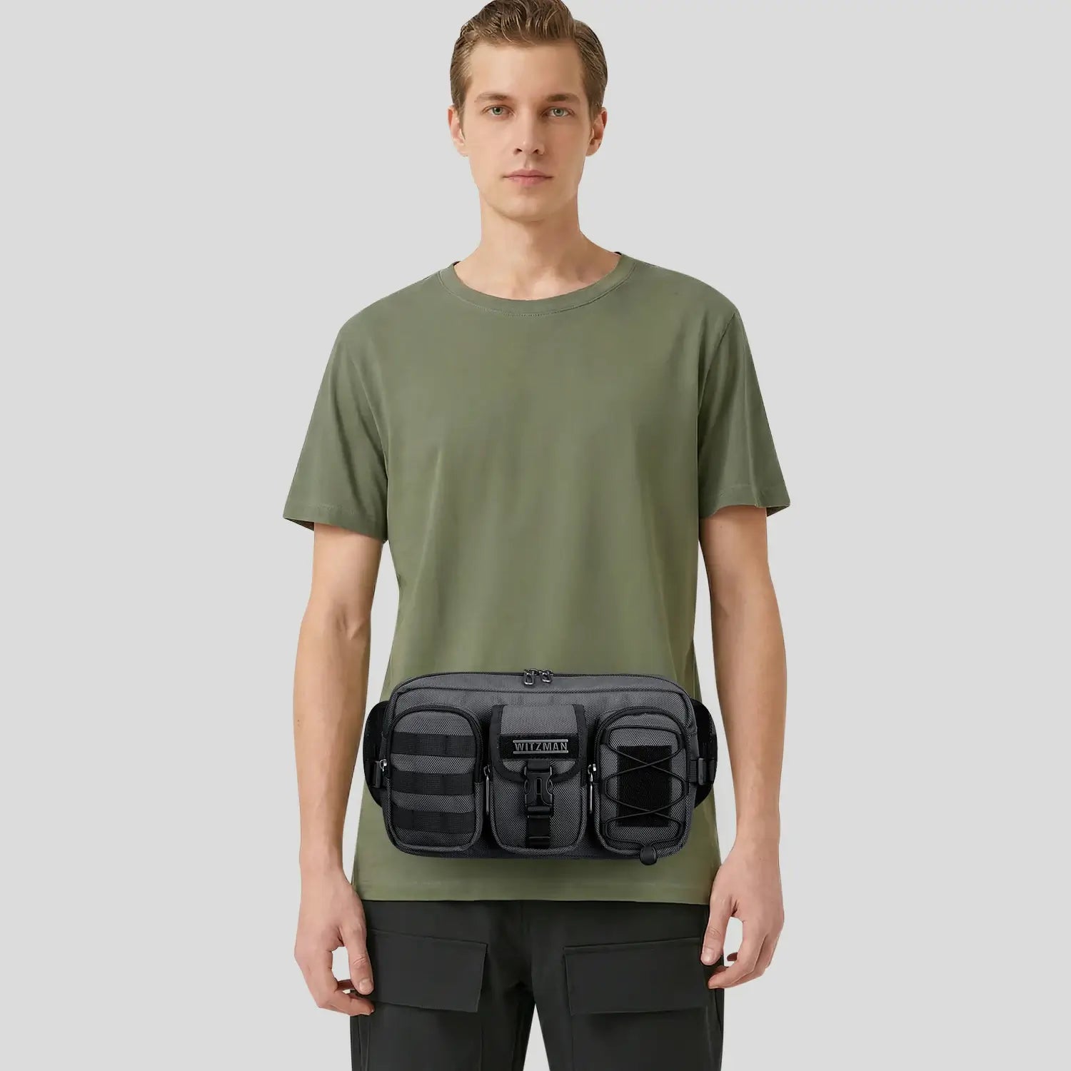 Casual men’s waist pack with multi-compartment design