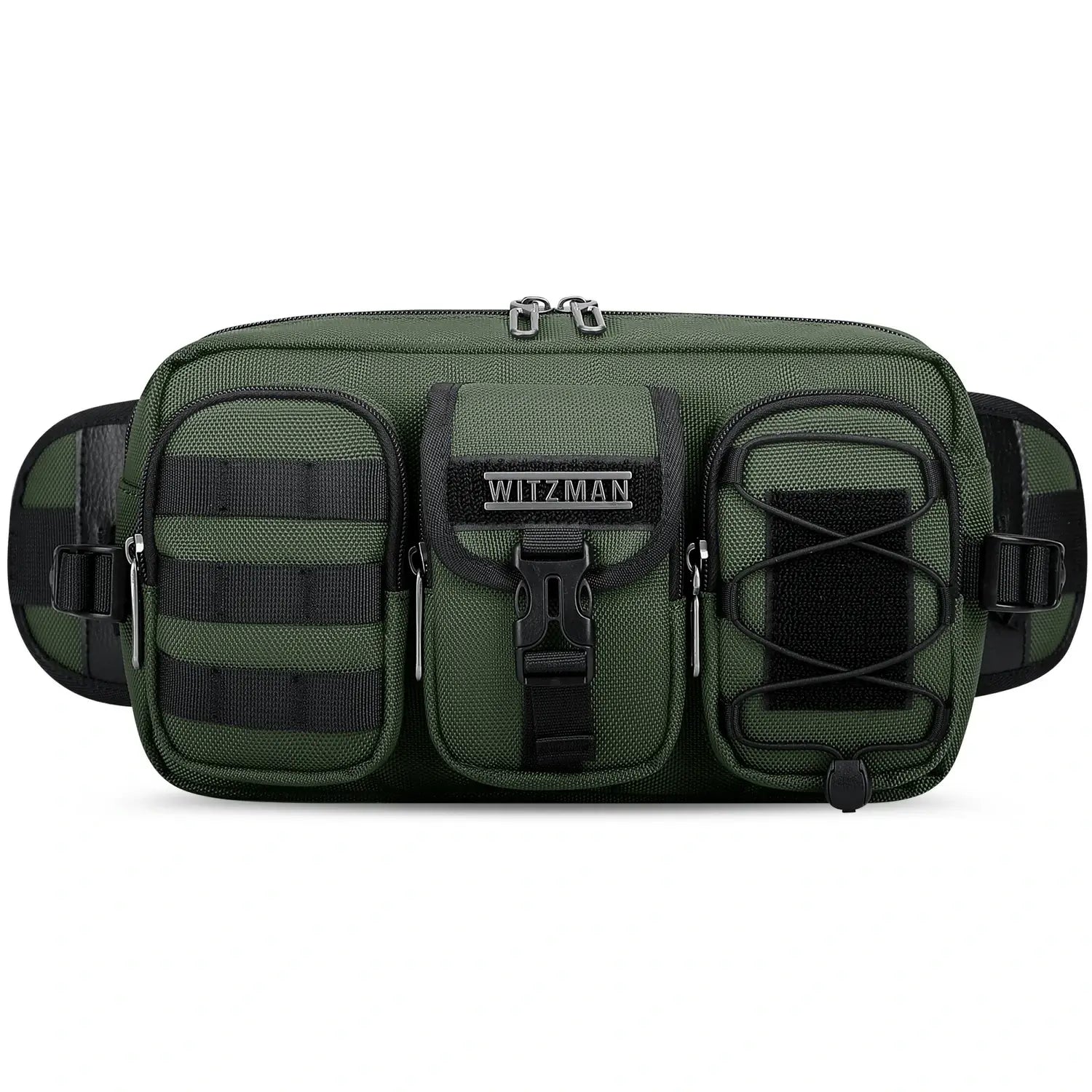 Men’s nylon fanny pack with multiple zip pockets green waist bag for men witzman