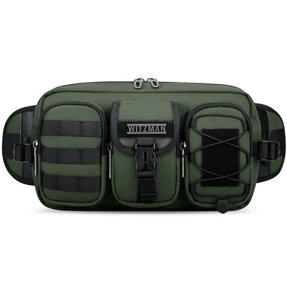 Men’s nylon fanny pack with multiple zip pockets green waist bag for men witzman