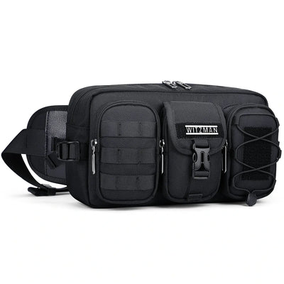 Men’s nylon fanny pack with multiple zip pockets black waist bag witzman
