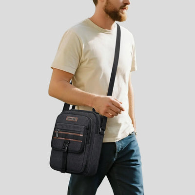 WITZMAN men’s canvas crossbody bag vintage sling messenger satchel with anti-theft pocket for travel and daily use black