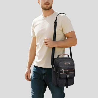 WITZMAN men’s canvas crossbody bag vintage sling messenger satchel with anti-theft pocket for travel and daily use black