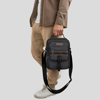 WITZMAN men’s canvas crossbody bag vintage sling messenger satchel with anti-theft pocket for travel and daily use black