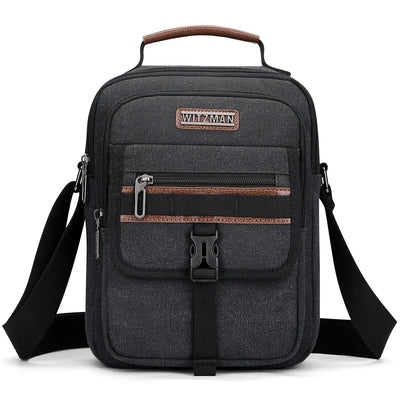 WITZMAN men’s canvas crossbody bag vintage sling messenger satchel with anti-theft pocket for travel and daily use black