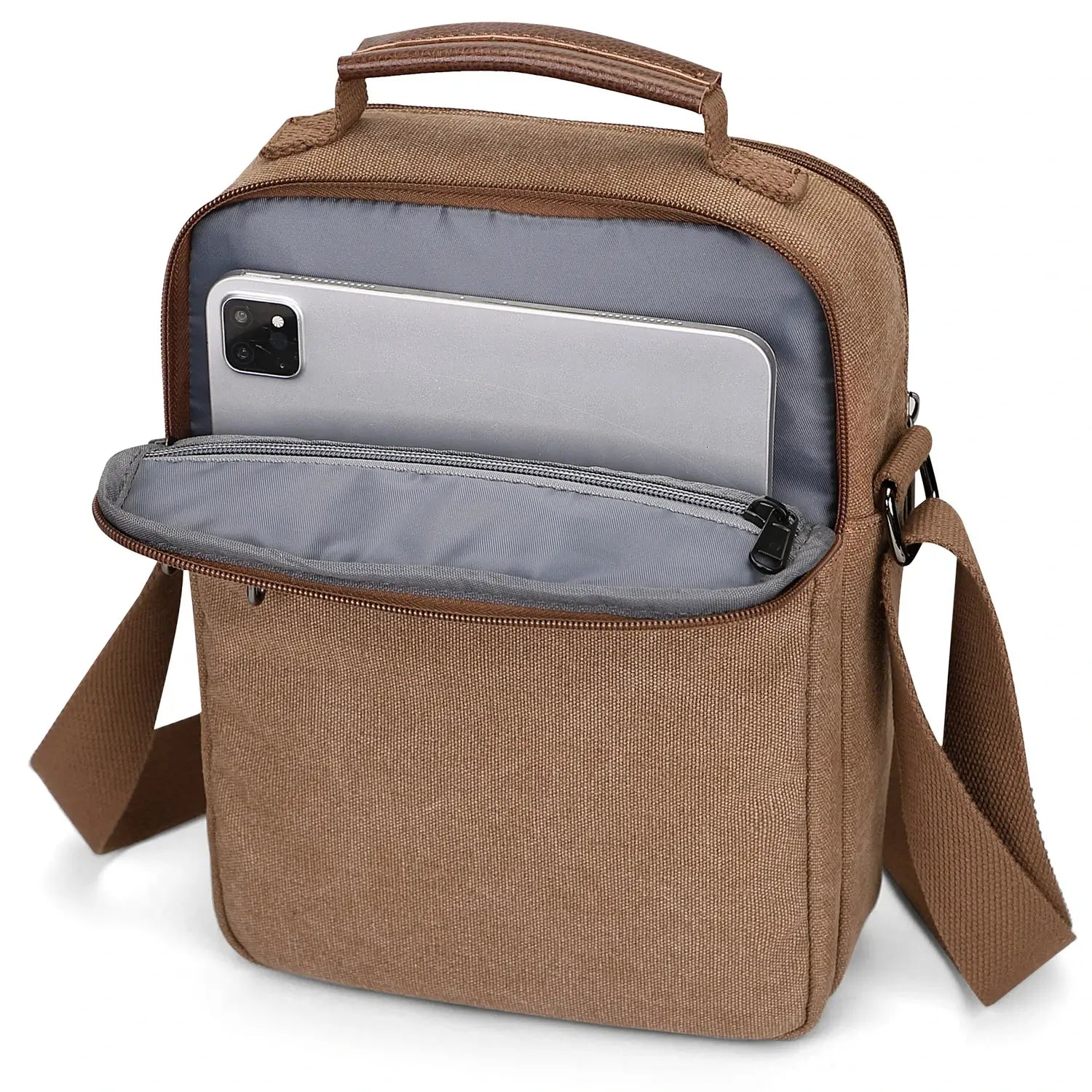 WITZMAN men’s canvas crossbody bag vintage sling messenger satchel with anti-theft pocket for travel and daily use brown