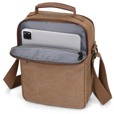 WITZMAN men’s canvas crossbody bag vintage sling messenger satchel with anti-theft pocket for travel and daily use brown